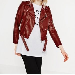 Burgundy Zara Leather Jacket